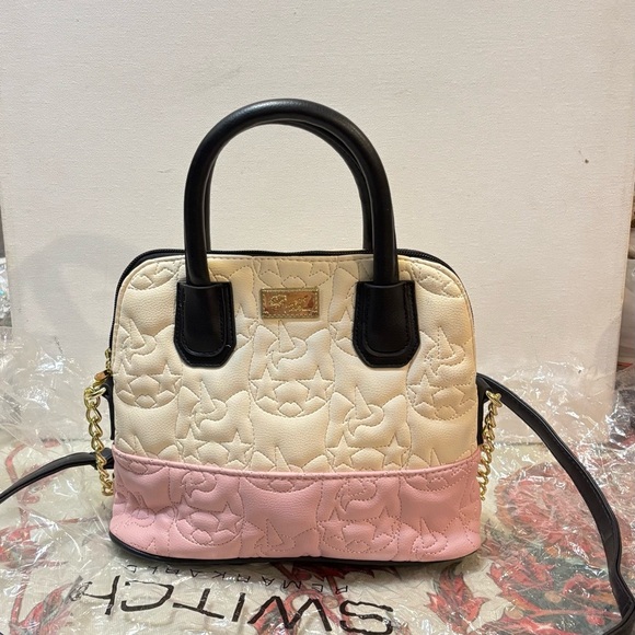 Luv BETSEY JOHNSON Unicorn Satchel Pink & Ivory Quilted Dome Crossbody LBDENA - Picture 6 of 11